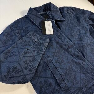 SOLITAIRE Womens‎ Denim Jacket Blue Floral Print XL Button Up Trucker Style